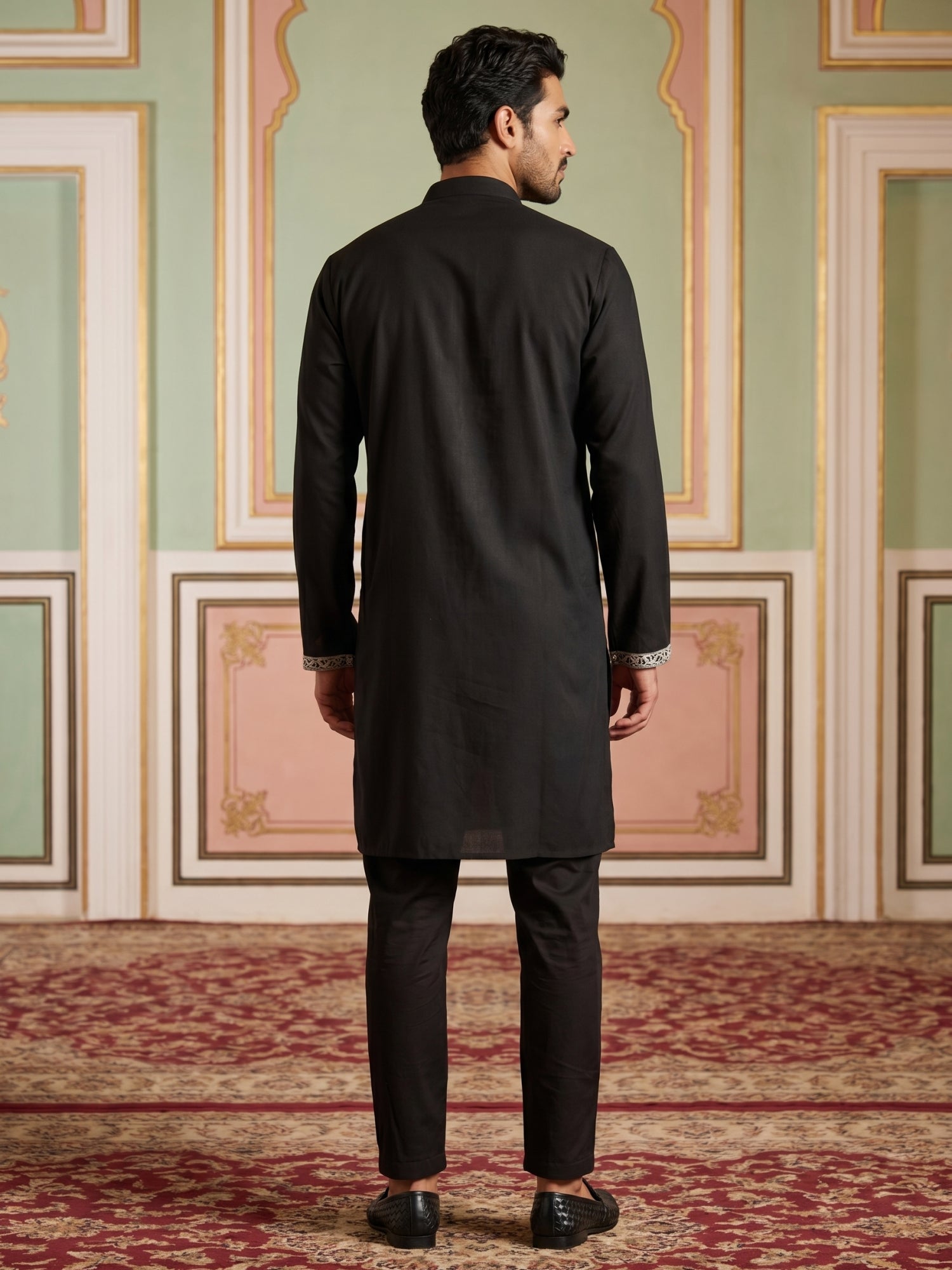 DesiQlo Men Embroidered Kurta Pyjama Set - Black - 65KP_B-P_5498Black_