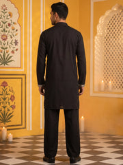 Men Japanese Fabric Embroidered Kurta Set ( 65KP PJ11B 5498Black )