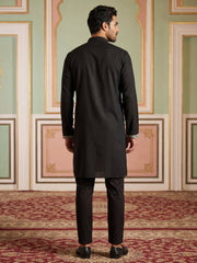 Men Japanese Fabric Embroidered Kurta Set ( 65KP B-P 5498Black )