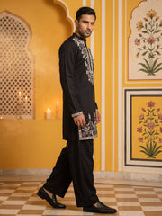 Men Japanese Fabric Embroidered Kurta Set ( 65KP PJ11B 5498Black )