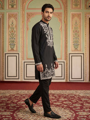 Men Japanese Fabric Embroidered Kurta Set ( 65KP B-P 5498Black )