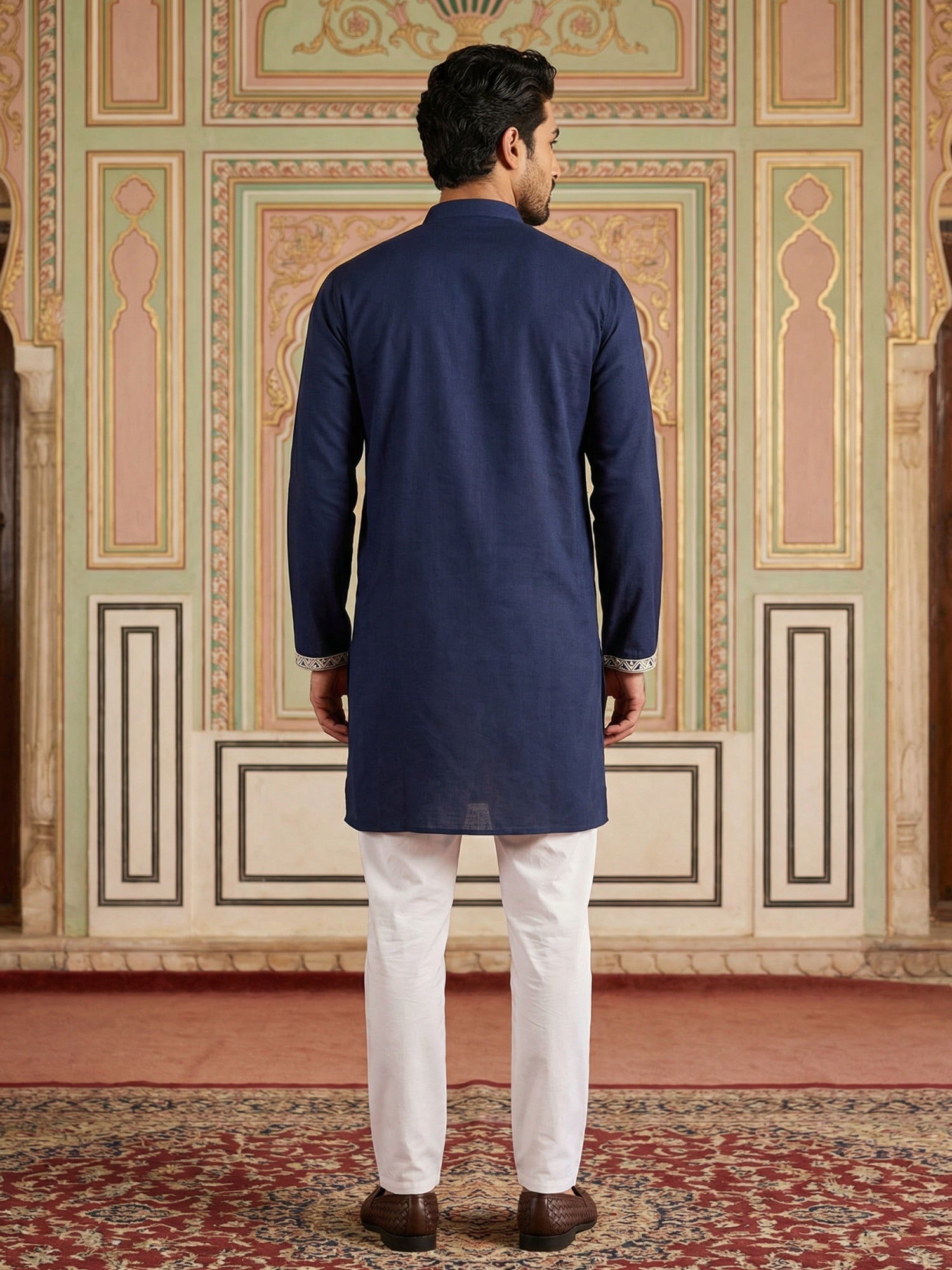 DesiQlo Men Embroidered Kurta Pyjama Set - Blue - 65KP_5498Navy_S