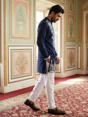 Men Japanese Fabric Embroidered Kurta Set ( 65KP 5498Navy S ) [FF] [P-15-14]