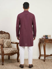 Men Japanese Fabric Embroidered Kurta Set ( 65KP P 5498Wine )