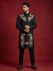 Japanese Imported Fabric Embroidered Kurta Set ( 65KP B-P 5499Black S )