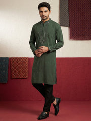 Japanese Fabric & Mirror Work Kurta Set ( 65KP B-P 5500Olive S )