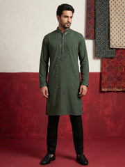 Japanese Fabric & Mirror Work Kurta Set ( 65KP B-P 5500Olive S )