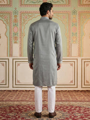 Modern Ethnic Silk Blend Kurta Pyjama Set ( 65KP 5501Grey S ) [FF] [A-1-4]