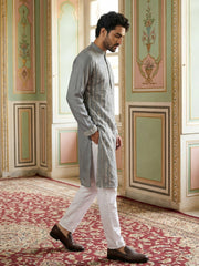 Modern Ethnic Silk Blend Kurta Pyjama Set ( 65KP 5501Grey S ) [FF] [A-1-4]