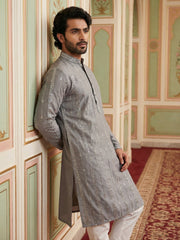 Modern Ethnic Silk Blend Kurta Pyjama Set ( 65KP 5501Grey S ) [FF] [A-1-4]