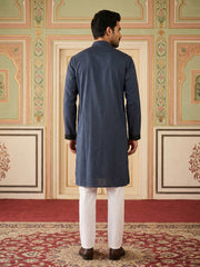Modern Ethnic Silk Blend Kurta Pyjama Set ( 65KP 5501Navy S ) [FF] [A-1-4]