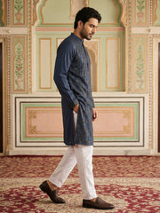 Modern Ethnic Silk Blend Kurta Pyjama Set ( 65KP 5501Navy S ) [FF] [A-1-4]