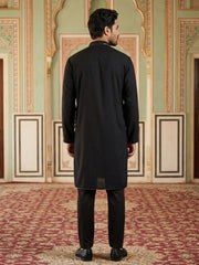 Japanese Cotton Blend Embroidered Kurta Set ( 65KP B-P 5502Black S ) [FF] [L-4-5]