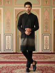 Japanese Cotton Blend Embroidered Kurta Set ( 65KP B-P 5502Black S ) [FF] [L-4-5]