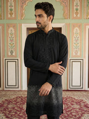 Japanese Cotton Blend Embroidered Kurta Set ( 65KP B-P 5502Black S ) [FF] [L-4-5]
