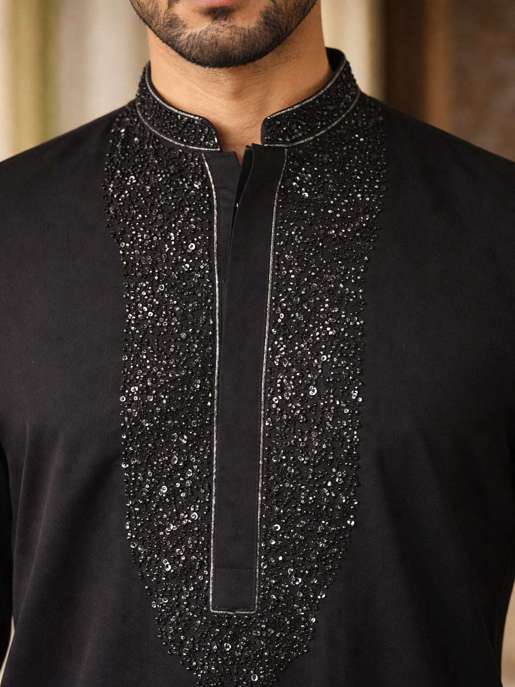 DesiQlo Men Embroidered Kurta Pyjama Set - Black - 65KP_B-P_5502Black_