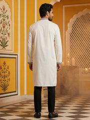 Japanese Cotton Blend Embroidered Kurta Set ( 65KP B-P 5502White S ) [FF] [L-4-5]
