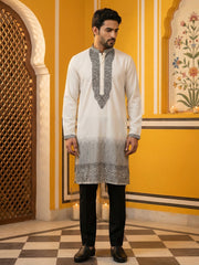 Japanese Cotton Blend Embroidered Kurta Set ( 65KP B-P 5502White S ) [FF] [L-4-5]