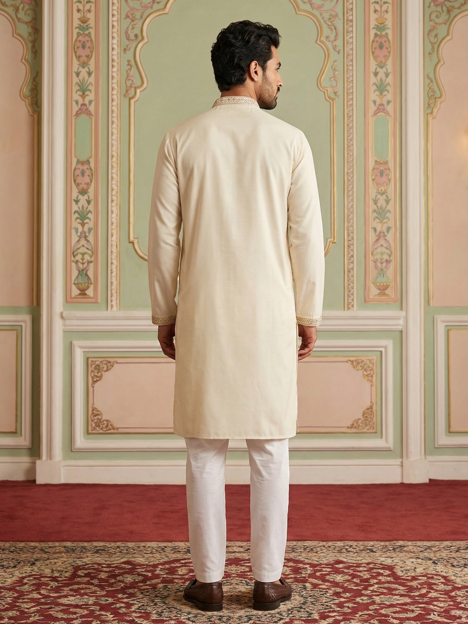DesiQlo Men Embroidered Kurta Pyjama Set - White - 65KP_5503White_S