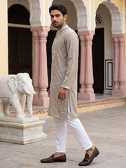 Men Japanese Imported Beige Embroidered Kurta Set ( 65KP P 5504Beige )