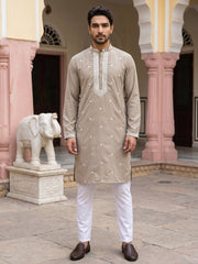 Men Japanese Imported Beige Embroidered Kurta Set ( 65KP P 5504Beige )