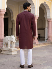 Men Japanese Imported Maroon Embroidered Kurta Set ( 65KP P 5504Maroon )