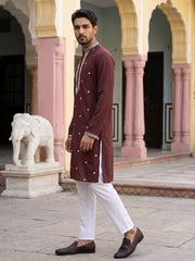 Men Japanese Imported Maroon Embroidered Kurta Set ( 65KP P 5504Maroon )