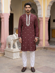 Men Japanese Imported Maroon Embroidered Kurta Set ( 65KP P 5504Maroon )