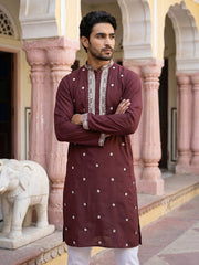 Men Japanese Imported Maroon Embroidered Kurta Set ( 65KP P 5504Maroon )