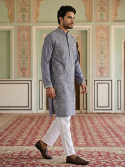 Men Festive Embroidered Straight Kurta Set ( 65KP P 5505Blue ) [FF] [H-10]