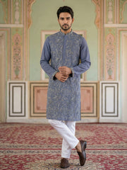 Men Festive Embroidered Straight Kurta Set ( 65KP P 5505Blue ) [FF] [H-10]