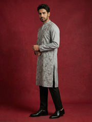 Men Festive Grey Embroidered Straight Kurta Set ( 65KP B-P 5505Grey S )
