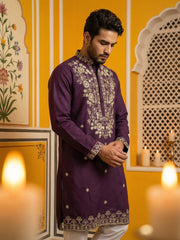 Purple Embroidered Cotton Blend Kurta Set ( 65KP P 5508Purple ) [FF] [B-12]
