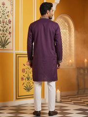Purple Embroidered Cotton Blend Kurta Set ( 65KP P 5508Purple ) [FF] [B-12]