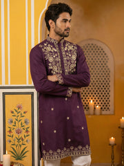 Purple Embroidered Cotton Blend Kurta Set ( 65KP P 5508Purple ) [FF] [B-12]