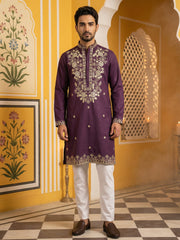 Purple Embroidered Cotton Blend Kurta Set ( 65KP P 5508Purple ) [FF] [B-12]