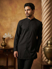Men’s Traditional Silk Blend Kurta Set ( 65KP 5509Black ) [FF] [O-10]