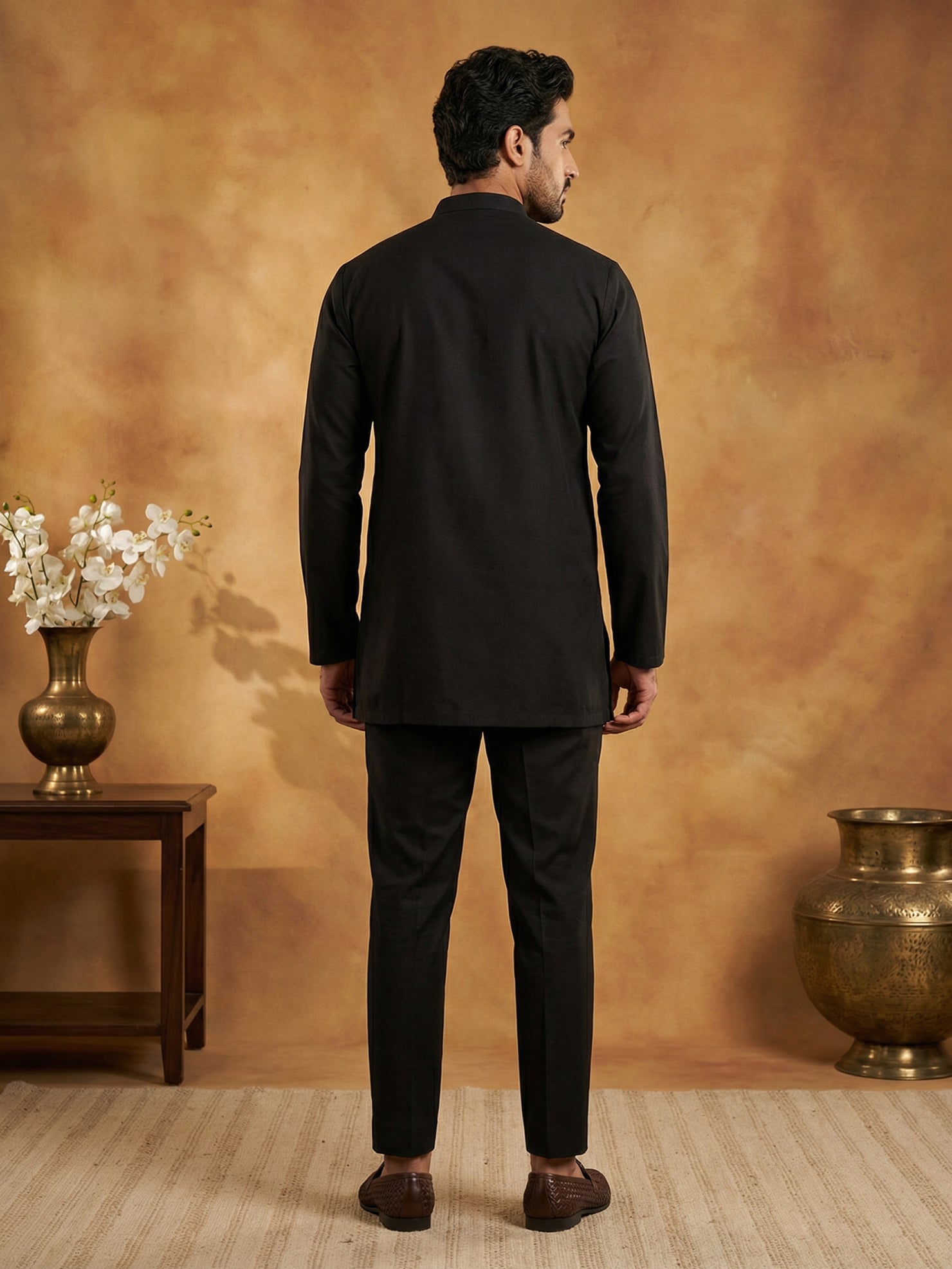 DesiQlo Men Solid Kurta Pyjama Set - Black - 65KP_5509Black_S