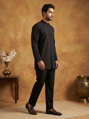 Men’s Traditional Silk Blend Kurta Set ( 65KP 5509Black ) [FF] [O-10]