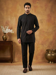 Men’s Traditional Silk Blend Kurta Set ( 65KP 5509Black ) [FF] [O-10]