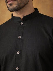 Men’s Traditional Silk Blend Kurta Set ( 65KP 5509Black ) [FF] [O-10]