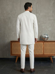 Men’s Traditional Silk Blend Kurta Set ( 65KP 5509White ) [FF] [O-10]