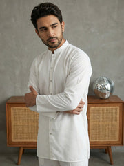 Men’s Traditional Silk Blend Kurta Set ( 65KP 5509White ) [FF] [O-10]