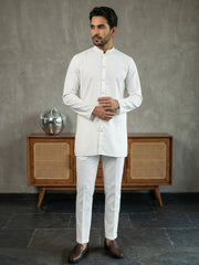 Men’s Traditional Silk Blend Kurta Set ( 65KP 5509White ) [FF] [O-10]