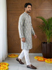 Men’s Cotton Blend Ethnic Printed Kurta Set ( 65KP P 5510Grey ) [FF] [N-13]
