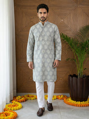 Men’s Cotton Blend Ethnic Printed Kurta Set ( 65KP P 5510Grey ) [FF] [N-13]