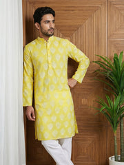 Men’s Cotton Blend Ethnic Printed Kurta Set ( 65KP P 5510Lemon ) [FF] [N-13]
