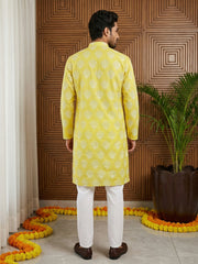 Men’s Cotton Blend Ethnic Printed Kurta Set ( 65KP P 5510Lemon ) [FF] [N-13]