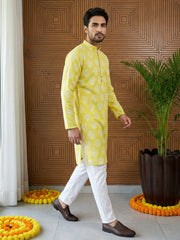 Men’s Cotton Blend Ethnic Printed Kurta Set ( 65KP P 5510Lemon ) [FF] [N-13]