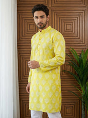 Men’s Cotton Blend Ethnic Printed Kurta Set ( 65KP P 5510Lemon ) [FF] [N-13]